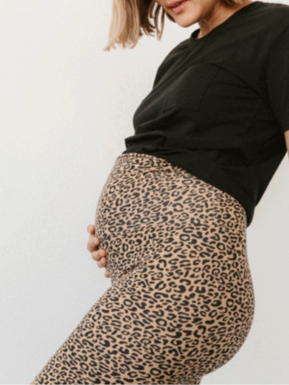 Maternity Leopard Print midi skirt - Black & Tan